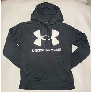 Under Armour Mens Black White Loose Long Sleeve Pullover Hoodie Size Medium M
